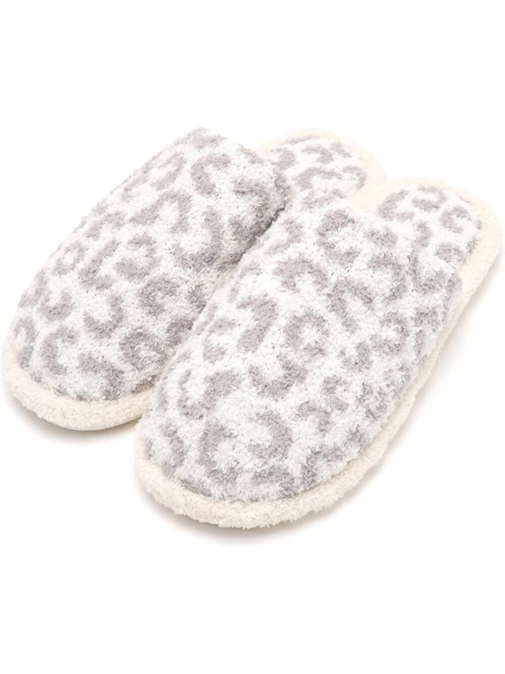 Women Leopard Grey Fluffy Slip-on Indoor Outdoor Non-Slip Open Toe Slipper Shoes